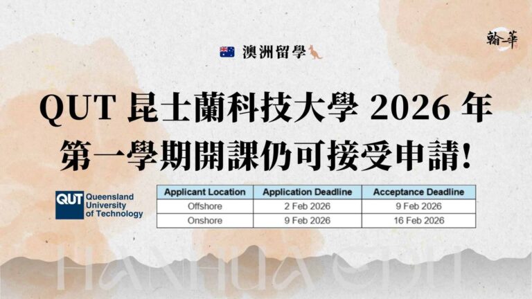 QUT 昆士蘭科技大學 2026 年第一學期開課仍可接受申請!