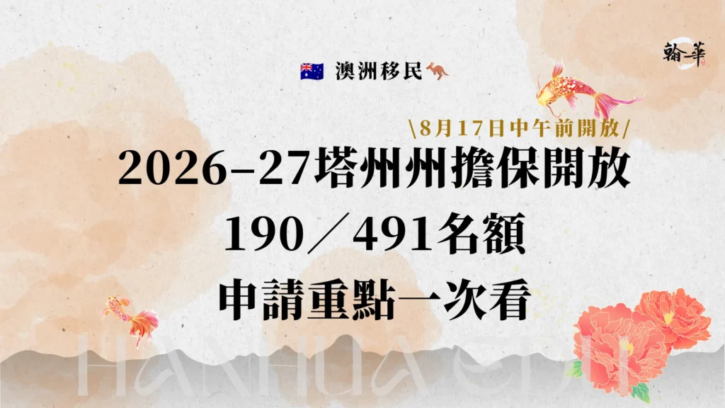 2026–27塔州州擔保開放 190／491名額 申請重點一次看